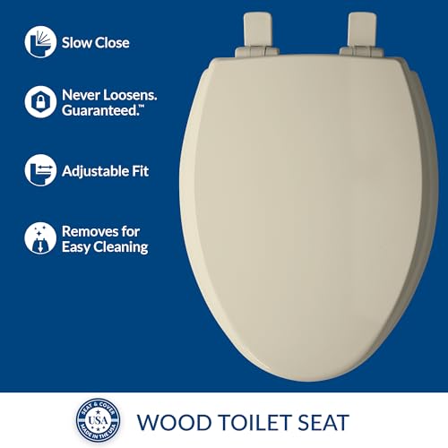 Mayfair Cassel Slow Close Toilet Seat, Easy Clean, Non Slip Premium Wood Seat, Easy Install, Made in USA, Elongated, Bone - size: Elongated