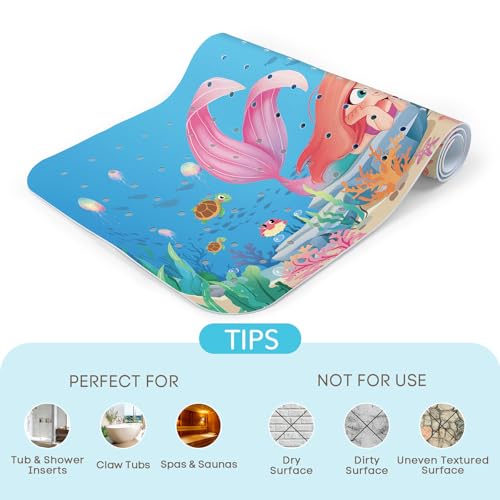 SHUCHING Mermaid Bath Mat for Tub Non Slip-40x16 Inch | Baby Bathtub Mat for Kids & Toddler Mold Free, Long Shower Mat for Inside Shower with Suction Cup, Machine Washable - color: Mermaid