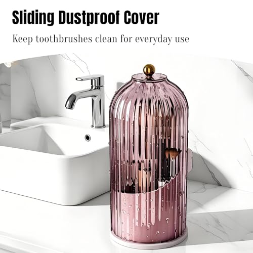 JEESA Dustproof Toothbrush Holder with Cover, Pink | 360° Rotating, 180° Sliding Lid, 3 Slots, Toothbrush Organizer, for Bathroom Countertop - color: Pink
