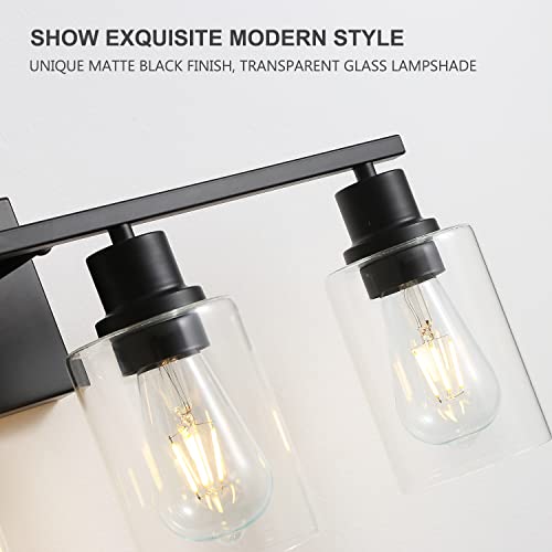Bathroom Vanity Light Fixtures, 4-Light Matte Black Bathroom Lights, Wall Sconces with Clear Glass Shade for Hallway Farmhouse Bedroom Living Room - color: Black 4-Light
