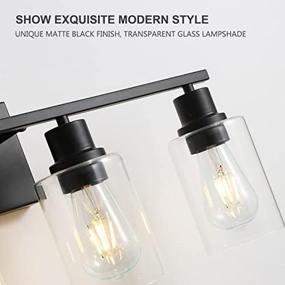 Bathroom Vanity Light Fixtures, 4-Light Matte Black Bathroom Lights, Wall Sconces with Clear Glass Shade for Hallway Farmhouse Bedroom Living Room - color: Black 4-Light