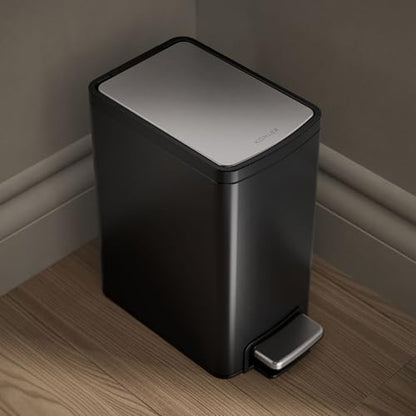 KOHLER 31319-BST Bathroom Trash Can, 1.6 Gallon, 6-Liter Step Can, Quiet-Close Small Trash Can with Foot Pedal, Black Stainless - color: Black Stainless, size: 1.6 Gallon - Step Can