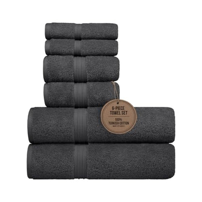 6 Piece Home Towel Set - Soft & Cozy - 100% Cotton, Modern, Hotel Quality, Includes 2 Bath Towels (28" x 56"), 2 Bathroom Hand Towels (16"x28") and 2 Wash Cloths (12"x12") - Anthracite Gray - color: Anthracite, size: 6-Piece Bath Towel Sets
