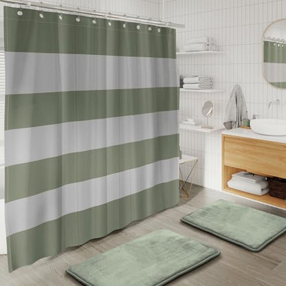 Clara Clark Bathroom Set - Sage Green Bathroom Accessories Set, Bathroom Sets with Shower Curtain and Rugs, 23PC Shower Curtain Set with Liner, Soap Dispenser, Soap Dish, and Toilet Brush Holder - color: Sage Green, size: Complete Set + Bath Rugs