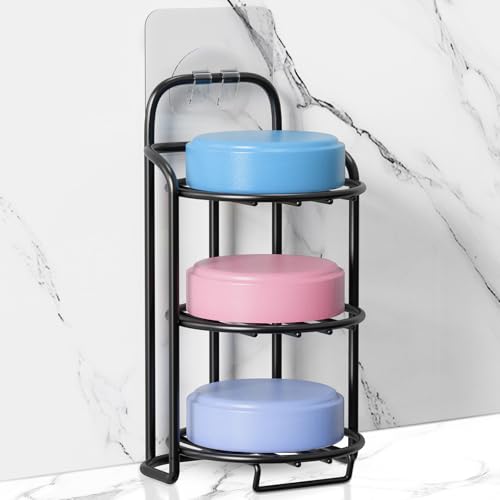 Yoshiky 3-Tier Shower Soap Shampoo Bar Holder, Self Adhesive & Freestanding Draining Bathroom Soap Dish Caddy for Bathroom Wall Accesories Decor - color: Black, size: 3-Tier