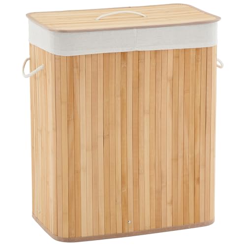 GarveeHome Folding Bamboo Laundry Hamper with Lid, 28 Gal / 106L Wooden Laundry Basket with Washable Liner Bag, Slim Clothes Storage Hamper for Small Bedrooms Apartments Dorms, Natural - color: Carbonized - Rectangle