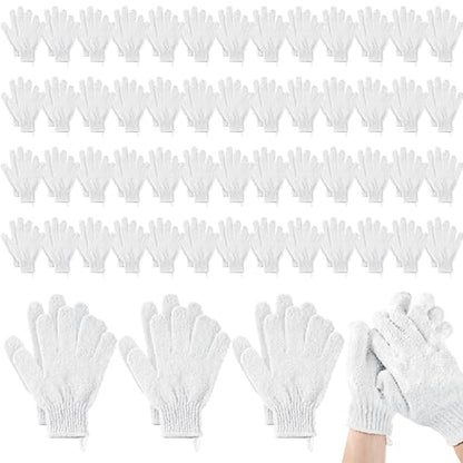 Didaey 104 Pcs Exfoliating Glove Bulk Shower Gloves with Hanging Loop Exfoliating Body Scrubber Dead Skin Remover for Body Bath Beauty Spa Massage Scrubs Men Women Bathing(White) - color: White