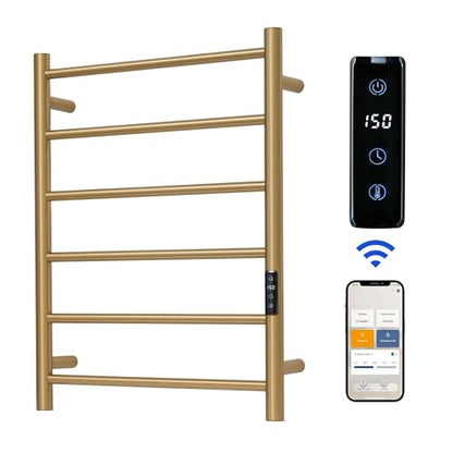 Electric Towel Rack with Voice Control for Alexa & Google Home,TUYA-Wall-Mounted Bathroom Heating Towel Warmer,Plug-in,26.77x20.47x4.39in,Stainless Steel Material,Gold，6 Bars - color: Gold With Wifi, size: 6 Bar