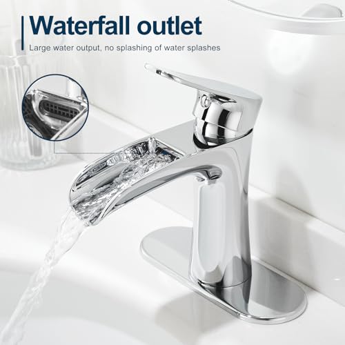 VOTON Chrome Bathroom Faucets Single Handle Waterfall Sink Faucet One Hole or Three Holes with Deck Mount Vanity Farmhouse RV Vessel Basin Faucet - color: B-Chrome, style: Without Drain