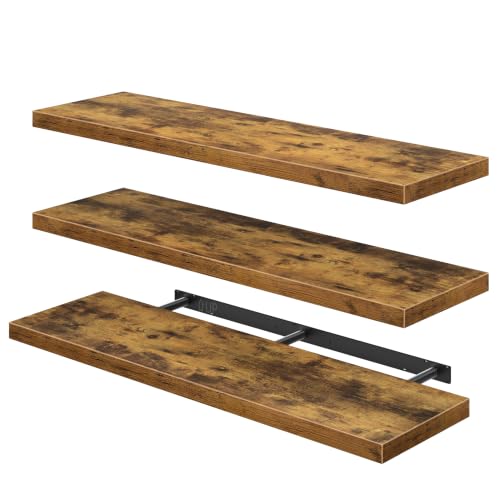 QEEIG 12" Deep Floating Shelves for Wall - 12 x 48 inch Book Shelf Bathroom Bedroom Kitchen Living Room Hanging Bookshelf Farmhouse Set of 3, Brown (026-120BN3) - color: A. Brown, size: 47.2" x 12"