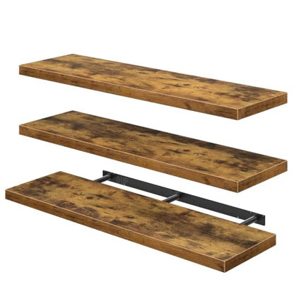 QEEIG 12" Deep Floating Shelves for Wall - 12 x 48 inch Book Shelf Bathroom Bedroom Kitchen Living Room Hanging Bookshelf Farmhouse Set of 3, Brown (026-120BN3) - color: A. Brown, size: 47.2" x 12"