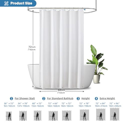 1 Pack Water-Repellent Fabric Shower Curtain Liner, 60x72 White | 100% polyester, 3 Magnets, Rustproof Grommets & Weighted Hem, quick-dry, machine washable, hotel quality for bathroom - color: White, size: 60"W x 72"L (Pack of 1)