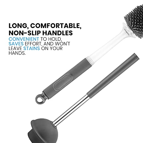 Toilet Brush & Plunger Set - Toilet Bowl Brush and Holder, Refillable Liquid Dispenser Brush - 2 in 1 Silicone Toilet Brush & Plunger Set for Bathroom