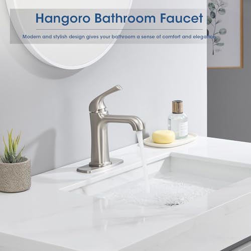 Brushed Nickel Bathroom Faucet, Brass Single Hole Bathroom Faucets for 1 or 3 Holes, Vanity Faucet with Supply Lines and Deck Plate, Pop Up Drain - color: A-Brushed Nickel