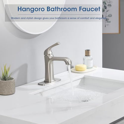Brushed Nickel Bathroom Faucet, Brass Single Hole Bathroom Faucets for 1 or 3 Holes, Vanity Faucet with Supply Lines and Deck Plate, Pop Up Drain - color: A-Brushed Nickel