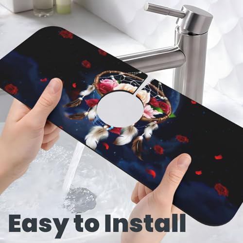 Dreamcatcher Rose Flowers Kitchen sink faucet pad, strong water absorption, anti slip, easy to clean, very suitable for splash and drip prevention, suitable for kitchens and bathrooms - color: Dreamcatcher Rose Flowers
