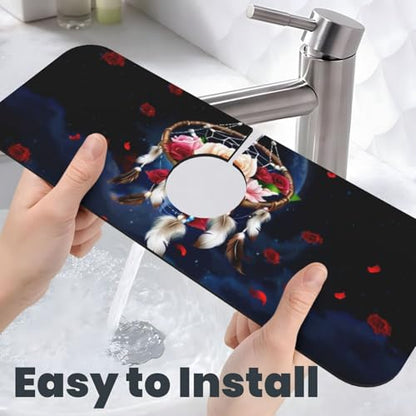 Dreamcatcher Rose Flowers Kitchen sink faucet pad, strong water absorption, anti slip, easy to clean, very suitable for splash and drip prevention, suitable for kitchens and bathrooms - color: Dreamcatcher Rose Flowers