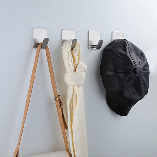 DELITON Adhesive Towel Hooks - SUS 304 Stainless Steel Shower Hooks for Bathroom Kitchen, No Drill for Hanging Towel Robe Coat(Silver, 26lb Max) - color: Silver