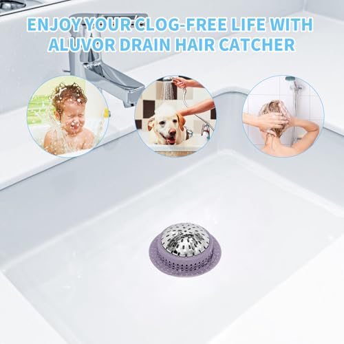 Aluvor Bathtub Drain Hair Catcher Shower Drain Cover Sink Drain Protector | Bathroom Sink & Bathtub Drain Strainer for Pop-Up & Regular Drains, purple - size: Large-Purple