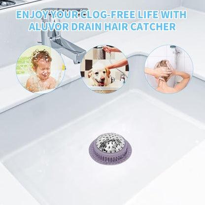 Aluvor Bathtub Drain Hair Catcher Shower Drain Cover Sink Drain Protector | Bathroom Sink & Bathtub Drain Strainer for Pop-Up & Regular Drains, purple - size: Large-Purple