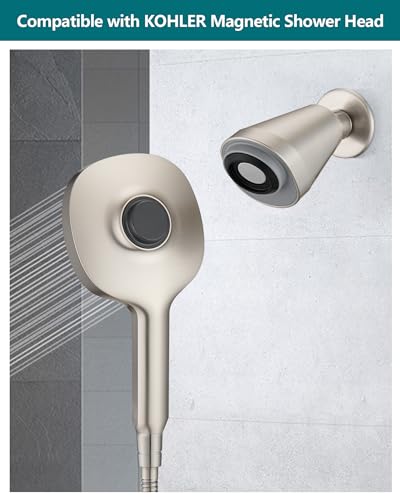 Adjustable Shower Holder Compatible with Delta Fit Kohler Magnetic Handheld Showerhead - 3M VBH Adhesive Tape for Strong Hold, No Drill, Any Height Use, Brushed Nickel - size: Brushed Nickel
