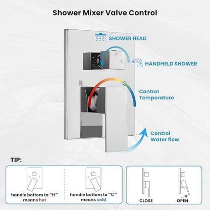 gotonovo 12 Inch Bathroom Shower Faucet Set with Slide Bar Polished Chrome | SUS304 Rainfall Shower Head with Handheld Sprayer Combo,Rough-in Valve Trim Kit Complete,Adjustable Handheld Height,All Metal - color: Chrome