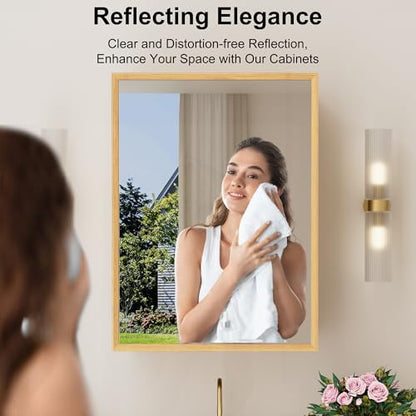 24x30 Inch Wood Medicine Cabinet with Mirror for Bathroom, Oak Finish | Recessed or Wall Mounted Cabinets, Adjustable Shelf, Soft-close Hinges, HD Reflection, Reversible Installation - size: 24x30