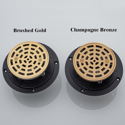 RANDOM Round Shower Drain SUS304 Stainless Steel Champagne Bronze Shower Drain 4 inch with Adjustable PVC Base Flange,Shower Floor Drain with Removable Cover Grid Grate - color: A-champagne Bronze-4″ Round With Base Flange