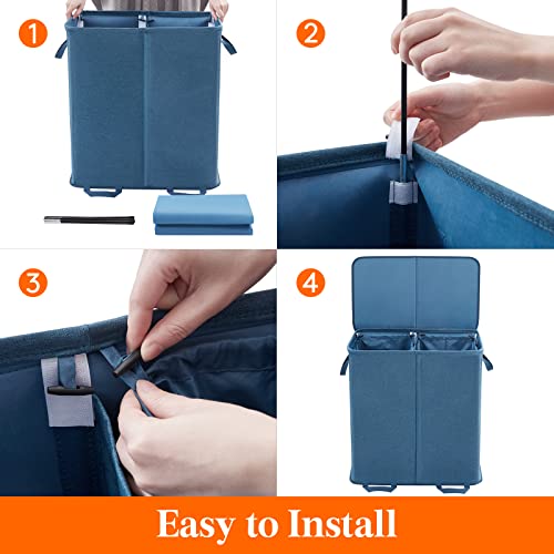 Lifewit Double Laundry Hamper with Lid and Removable Laundry Bags, Large Collapsible 2 Dividers Dirty Clothes Basket with Handles for Bedroom Laundry Room Closet Bathroom College, 136L Blue - color: Blue, size: 136L