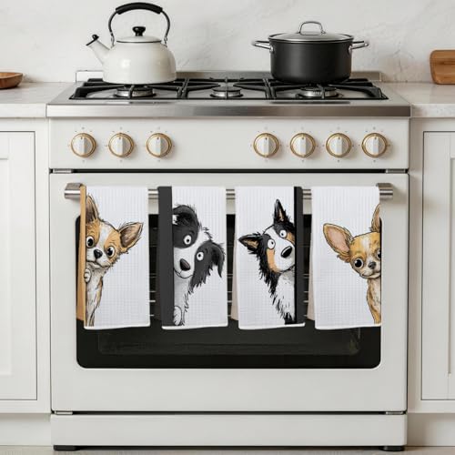 4 Pcs Funny Dog Kitchen Towels, Cute Dogs Gifts Pet Hand Towels 14x24 Inch - color: Multi 0154