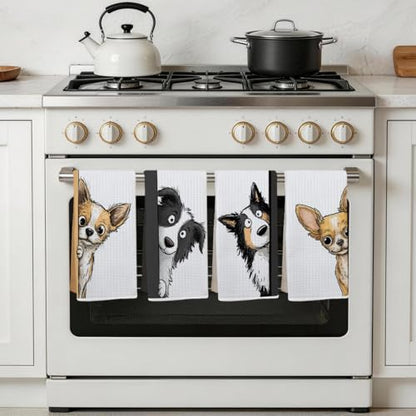 4 Pcs Funny Dog Kitchen Towels, Cute Dogs Gifts Pet Hand Towels 14x24 Inch - color: Multi 0154