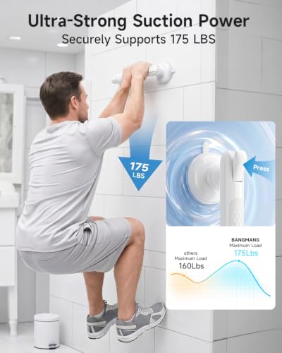 Upgraded Suction Shower Handle with Anti-Slip, 2 Pack Grab Bars for Shower and Bathroom, Heavy Duty Removable Safety Grip Handrails Grab Bars for Bathtubs, No Drilling & Waterproof, White - color: White
