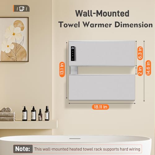 Wall Mounted Towel Warmer Rack with Adjustable Temperature (104-140°F) and Timer Control | Fast Heating Electric Towel Heater for Bathroom 18.11" x 13.11" Bluetooth & Wi-Fi App Control