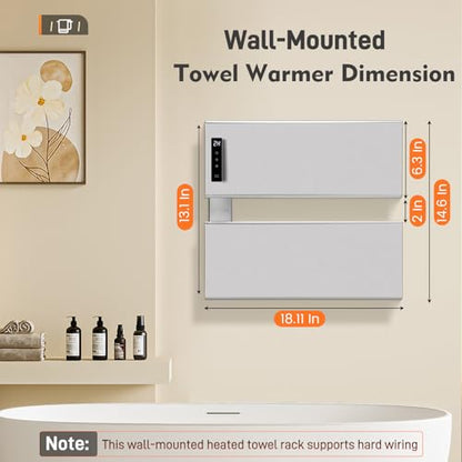 Wall Mounted Towel Warmer Rack with Adjustable Temperature (104-140°F) and Timer Control | Fast Heating Electric Towel Heater for Bathroom 18.11" x 13.11" Bluetooth & Wi-Fi App Control
