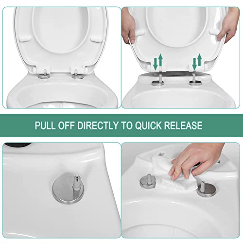 Round Toilet Seat Soft Close with Non-Slip Seat Bumpers, Soft Close Toilet Seat Round, Toilet Seat Slow Close Adjustable Hinge,07d