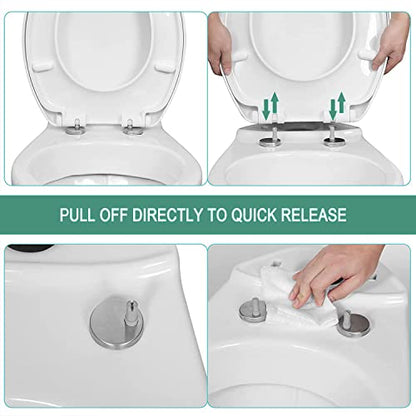 Round Toilet Seat Soft Close with Non-Slip Seat Bumpers, Soft Close Toilet Seat Round, Toilet Seat Slow Close Adjustable Hinge,07d