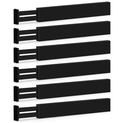 6-Pack Drawer Dividers 2.6-Inch High Dresser Organizer 16 to 22 Inch, Black | Bamboo, Spring Loaded, No Tools Needed, Fits Wide Drawers for Socks, Clothes, Utensils, Bedroom, Bathroom, Kitchen, Office - color: Black