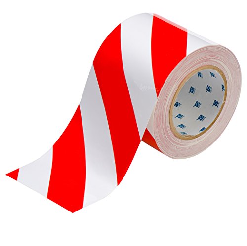 Brady 104378 ToughStripe Nonabrasive Diagonal Stripes Floor Marking Tape, 100' Length, 4" Width, Red and White (Pack of 1 Roll) - color: Red and White