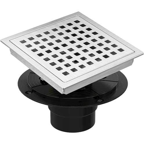 6 Inch Square Shower Floor Drain, Shower Drain Kit with Flange, Square Shower Drain, SUS 304 Stainless Steel Floor Drain,Silver - color: Silver, size: 6 Inch