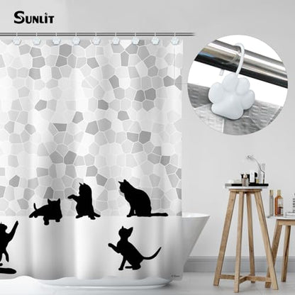 Sunlit Fashion Design Cute Paw Print Polished Shower Curtain Hooks for Dog Cat and Bear, Rust Proof Oil Rubbed Metal Shower Curtain Rings, White, 12 Pack - color: White