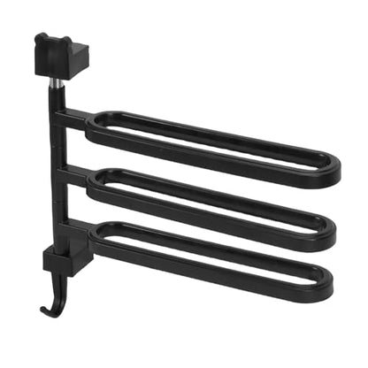Buachois Swivel Towel Bar, 4 Arm Wall Mounted Rotating Towel Rack Holder with Hooks ABS Black for Bathroom Kitchen Balcony (3 Rods) - color: 3 Rods