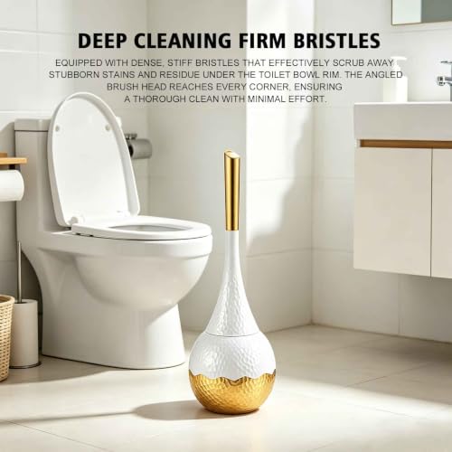 Premium Toilet Brush and Holder Set, Sturdy Non-Slip Handle with Durable Firm Bristles, ABS Rust-Resistant Holder, Compact 5.5" x 15" for Deep Bathroom Cleaning