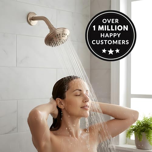 6 Function Luxury Shower Head - 2.5 GPM - Brushed Nickel | High Pressure Boosting, Adjustable, Wall Mount, Bathroom Showerhead With Anti-Clog Nozzles, Best For Low Flow Showers - color: Brushed Nickel, size: 2.5 GPM