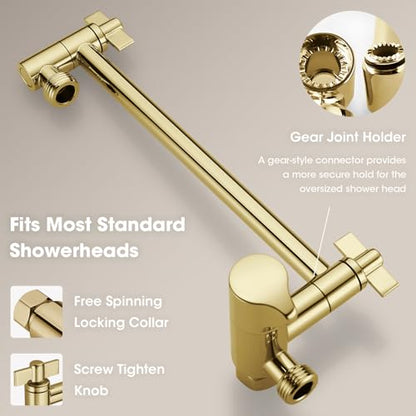 TRUSTMI 10 Inch Shower Arm Extension Front-Handle 3-Way Diverter, Shower Head Combo Adjustable Height Arm Mount, Polished Gold - color: Polished Gold