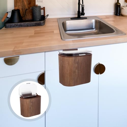 Large Capacity Wall-Mounted Trash Can with Lid, Stick on Plastic Kitchen Wastebasket for Cabinet Door, Space-Saving Bin for Bathroom and Utility Room