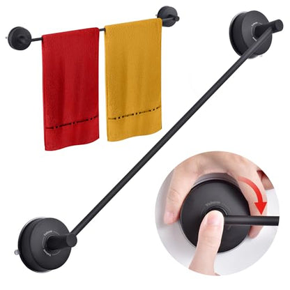 YOHOM Suction Cup Towel Bar for Shower 22 Inch Stainless Steel Bathroom Hand Towel Holder Suction Washcloth Holder Kitchen Towel Rack for Glass Shower Door Removable Towel Rod Rail Matte Black - color: Matte Black