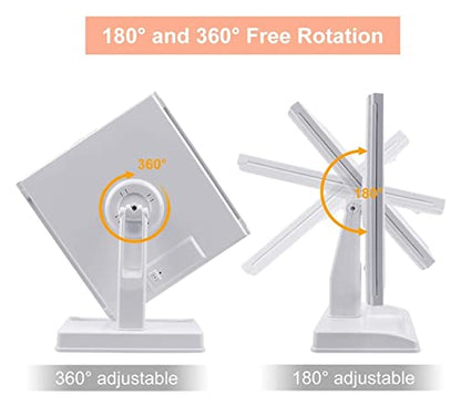 Foldable Makeup Mirror, Vanity with 32 Dimmable LED Lights with Wide-Angle t-Button Screen and Countertop Adjustable