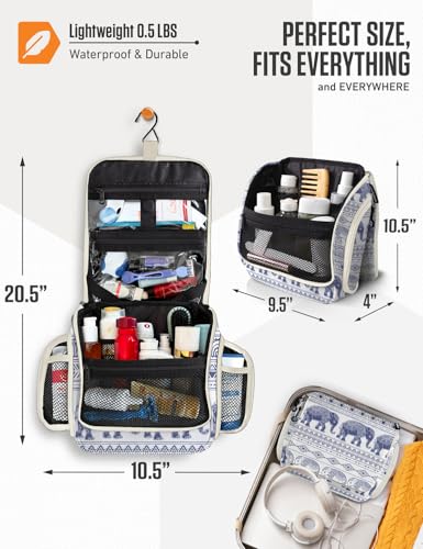 VENTURE 4TH Hanging Travel Toiletry Bag, 17 Compartments - Blue Elephant | Hangs on rails, hooks or doors; stands upright too. Removable TSA pouch. Water-resistant 900D Nylon, reinforced stitching. - color: Blue Elephant