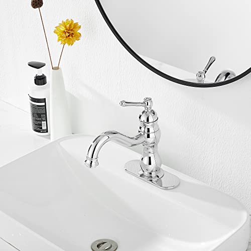 Chrome Bathroom Faucet GGStudy 360° Swivel Bathroom Vanity Faucet Single Handle One Hole Bathroom Sink Faucet Basin Matching Pop Up Drain with Overflow - color: Chrome, size: Short