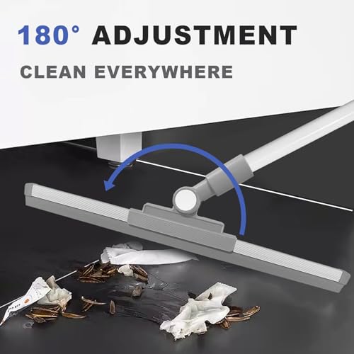 Floor Squeegee - 52 Inch Adjustable Long Handle 14.2 Inch Rubber Blade 180° Rotatable Head Heavy Duty Squeegee Broom for Floor Window Bathroom Tile Garage Concrete Shower Patio (White) - color: White